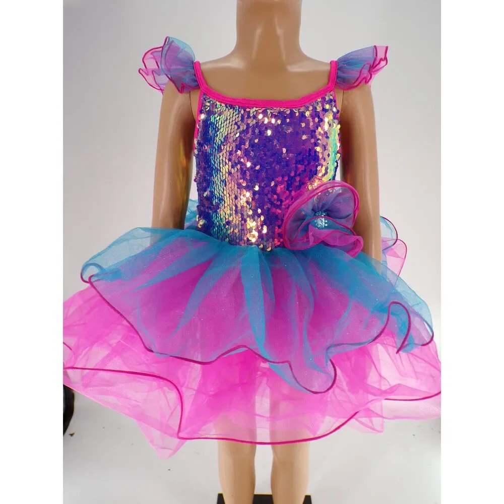 Pre-Owned Dance Costume Curtain Call E2320 XS Child Pink Sequin Jazz Sequin